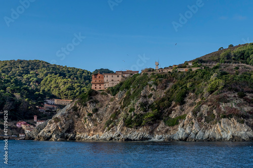 Fototapeta Naklejka Na Ścianę i Meble -  A glimpse of Gorgona Scalo, Livorno, Italy, seen from the sea