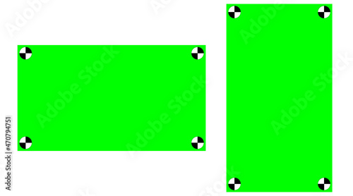Vector green chroma key screen with vfx motion tracking markers. A circle track points divided into white and black sectors
