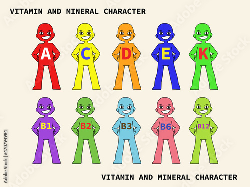 vitamin and mineral character illustration flat design