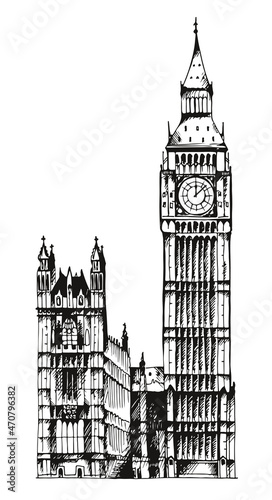 Elizabeth Tower, Big Ben, and Palace of Westminster vector illustration, landmark of London