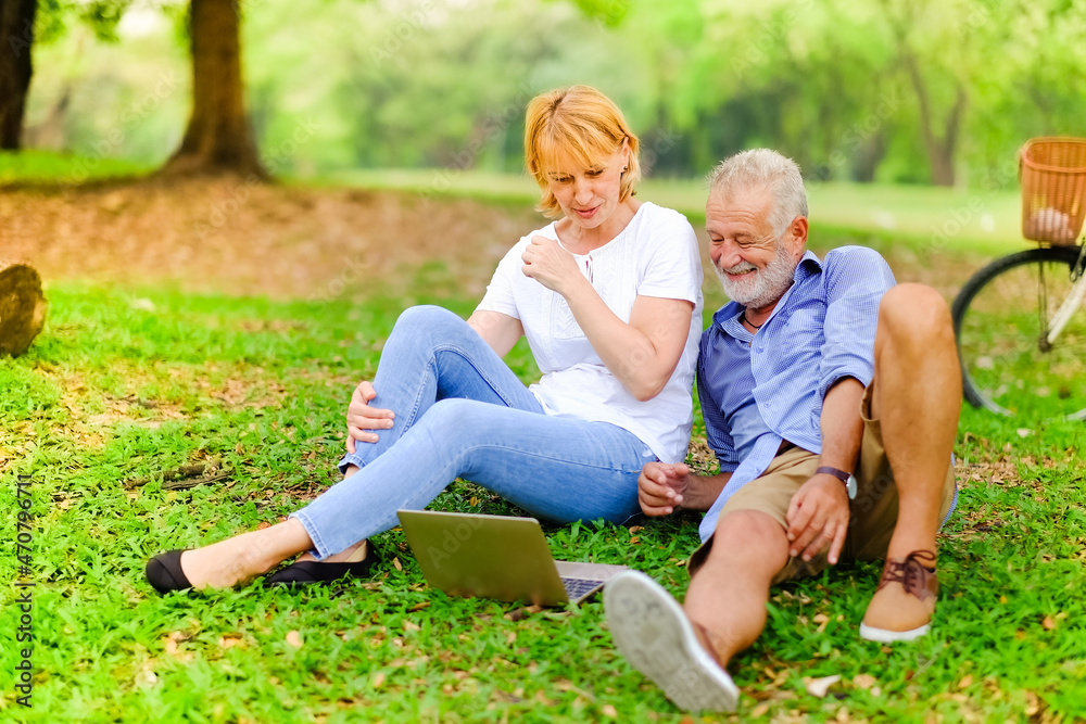 Portrait caucasian senior woman and old man, couple elder in love happy in park Portrait caucasian senior woman and old man, couple elder in love happy in park