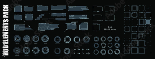 Set technology elements frames, circle pointers, targets for game user interface HUD. High-tech gaming interface. Cyber-style gaming windows and frames