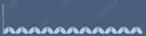 Illustration on a sheet of 4x1 format - ribbon, banner - stylized butterflies, moths - graphics. Flight, fluttering