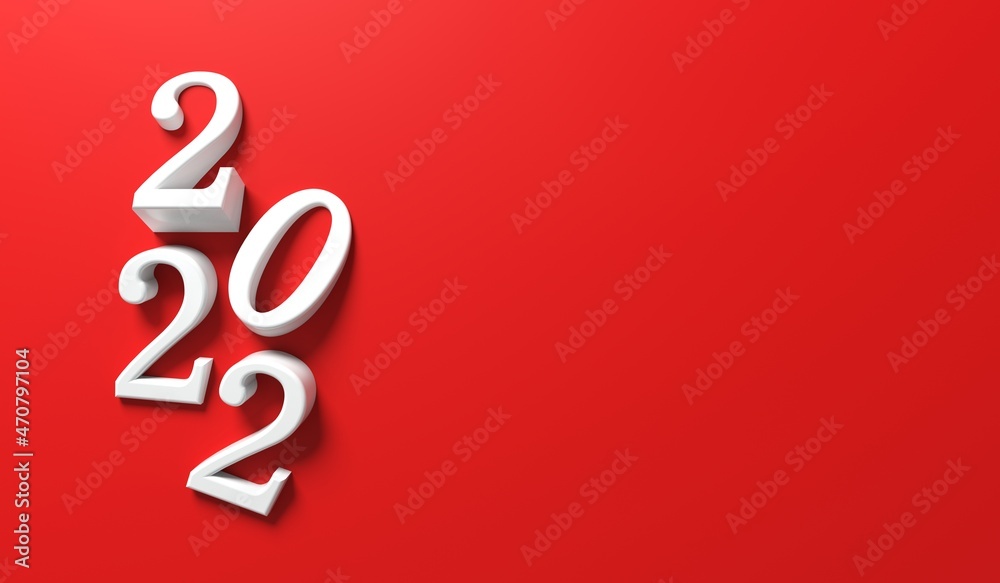 chiffre 2022 avec lettres 3D sur fond rouge - Rendu 3D chiffre 2022 avec lettres 3D sur fond rouge - Rendu 3D