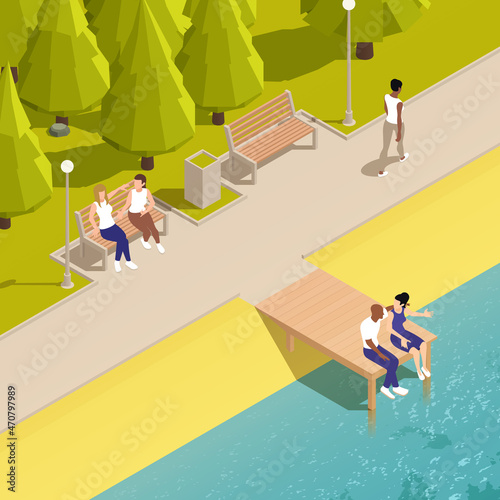 Sitting People Embankment Composition