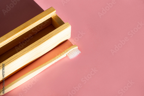 Wallpaper Mural Eco-friendly hygiene tools. Eco-friendly bamboo brush, wooden ear sticks on pink background. Wooden care products zero waste.  Torontodigital.ca