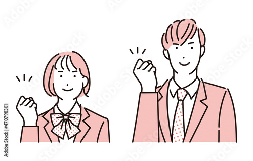 シンプル　イラスト　ガッツポーズをする学生の男女