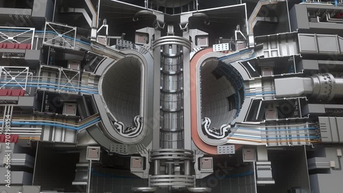 ITER. Tokamak. International Thermonuclear Experimental Reactor. Rotation 3d model of fusion reactor. 3d Render photo
