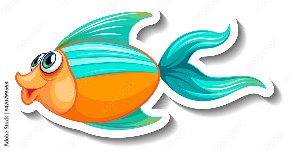 Obraz premium Sea Animal Cartoon Sticker with Cute Fish