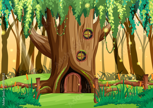 Fantasy tree house in the forest