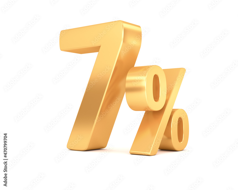 7% discount on sale. Gold seven percent isolated on white background ...