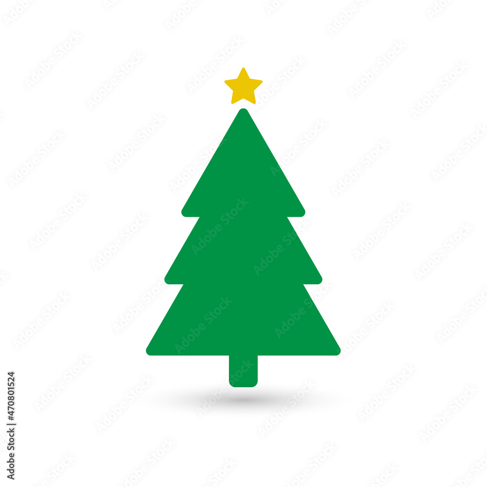Christmas tree xmas pine with star flat icon vector isolated on white background Christmas tree xmas pine with star flat icon vector isolated on white background