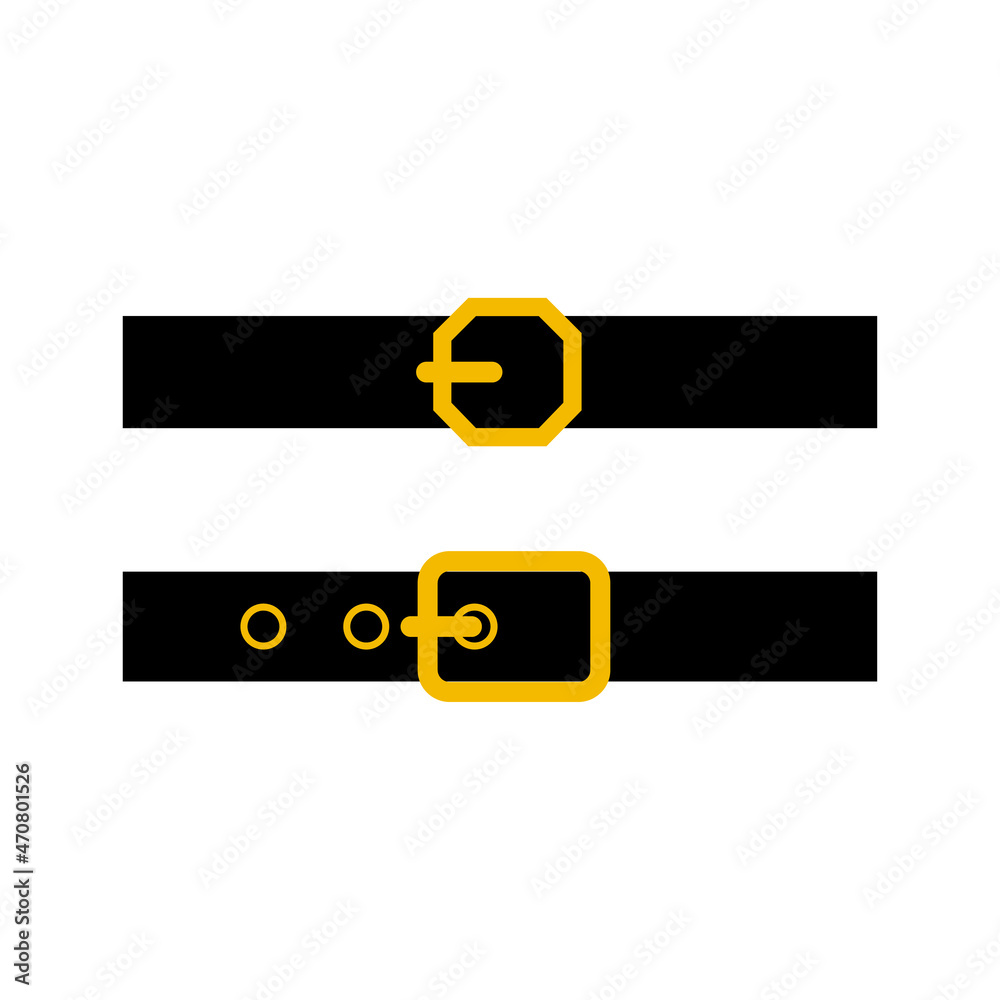 Black strap with gold buckle belts of Santa Claus flat design isolated on white background Black strap with gold buckle belts of Santa Claus flat design isolated on white background