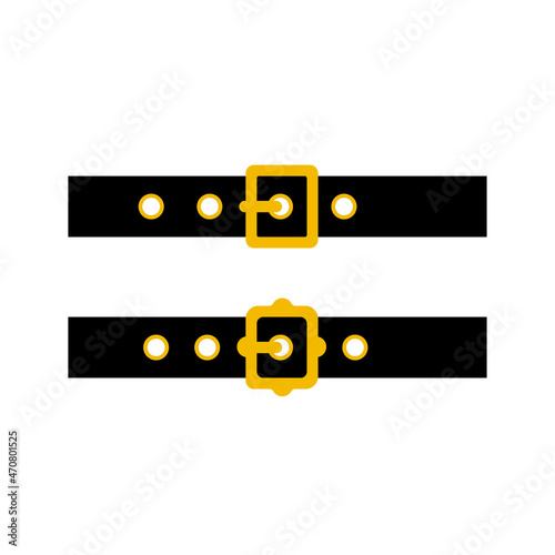 Black strap with gold buckle belts set of Santa Claus flat design isolated on white background.