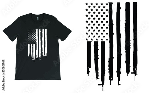 American Gun Flag Patriotic T-shirt Vector Design, Rifle Flag USA Shirt.