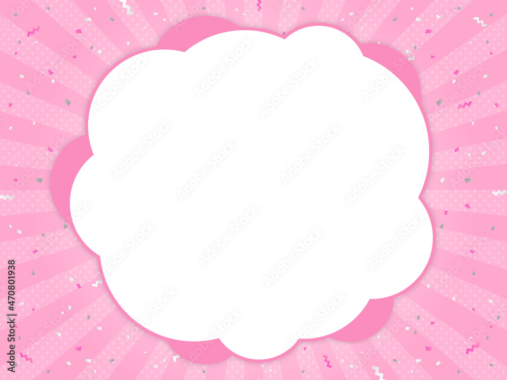 集中線と紙吹雪のピンク色フレーム・背景素材