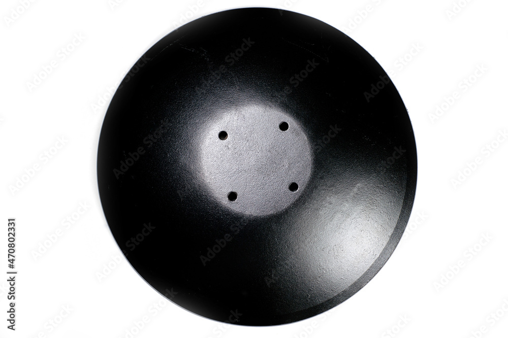 Disc harrows for tractor for tillage, black shot on a white background. Background for agricultural machinery. Disc harrows for tractor for tillage, black shot on a white background. Background for agricultural machinery.