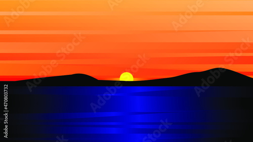 Fototapeta Naklejka Na Ścianę i Meble -  Beautiful sunset in summer illustration vector