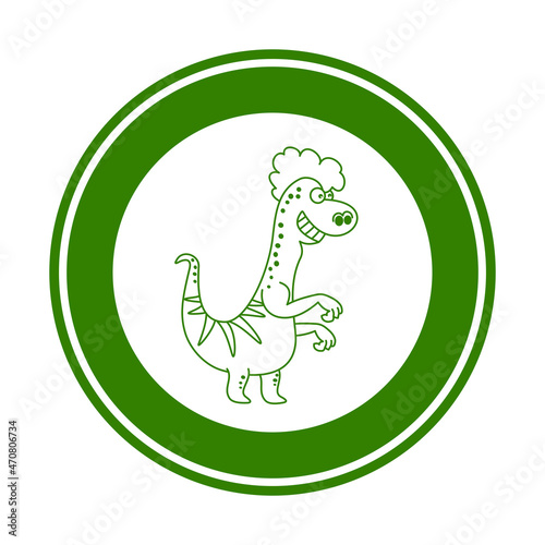 Road sign with lizard dinosaur and hair on white and green background