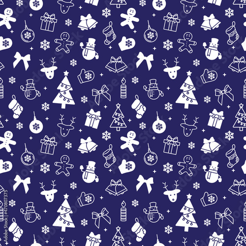 Christmas seamless pattern of small scattered icons
