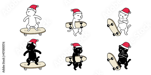 cat vector christmas santa claus kitten skateboard calico icon pet surfskate spart breed character cartoon doodle symbol illustration design