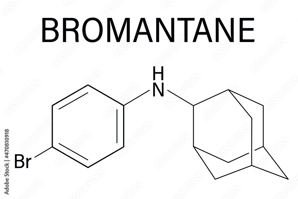 Bromantane asthenia drug molecule. Also used in sports doping. Skeletal formula. Bromantane asthenia drug molecule. Also used in sports doping. Skeletal formula.