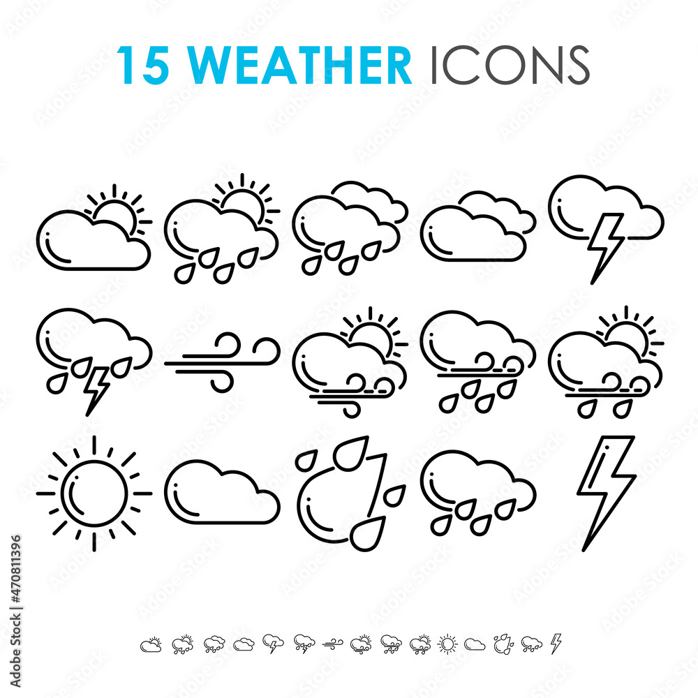 Weather Icon Set in Black outline Weather Icon Set in Black outline