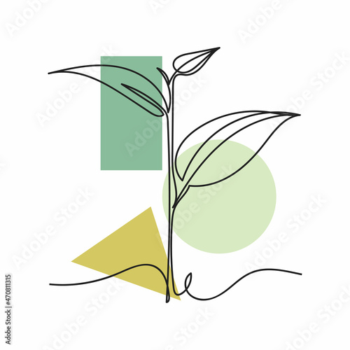 Vector abstract continuous one single simple line drawing icon of  leaf plant eco concept in silhouette sketch. Perfect for greeting cards, party invitations, posters