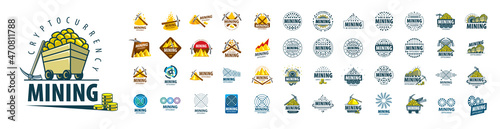 A set of vector logos of Mining Cryptocurrencies on a white background