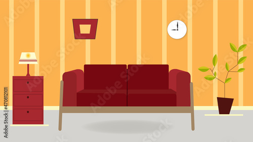 Living room interior design with furniture Free Vector