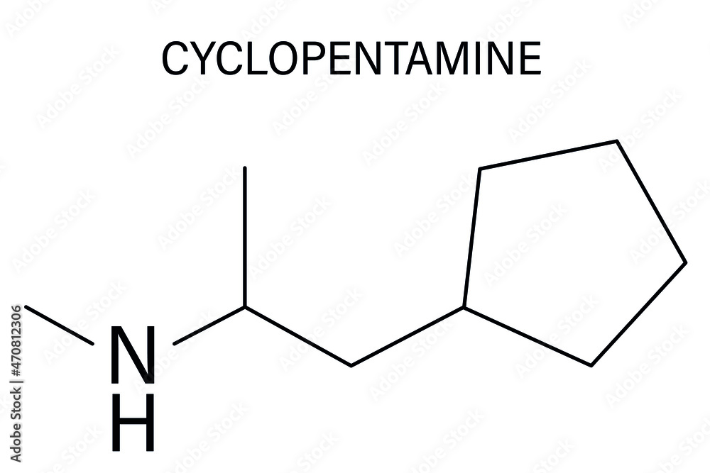 Cyclopentamine nasal decongestant drug molecule (largely discontinued). Skeletal formula.