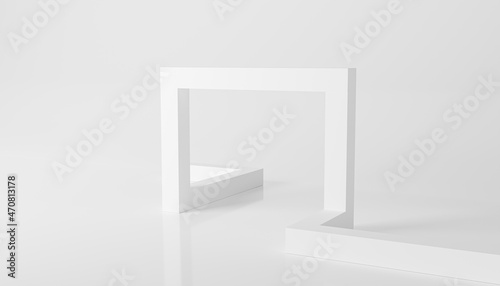 Fototapeta Naklejka Na Ścianę i Meble -  3d rendering White Abstract Architecture. White Modern Interior Background. Building Blocks. Minimal Geometric Shapes Design. Wallpaper Architecture Illustration of Modern minimal Geometric Futuristic
