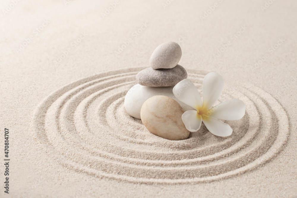 Stacked zen stones sand background art of balance concept - obrazy, fototapety, plakaty 