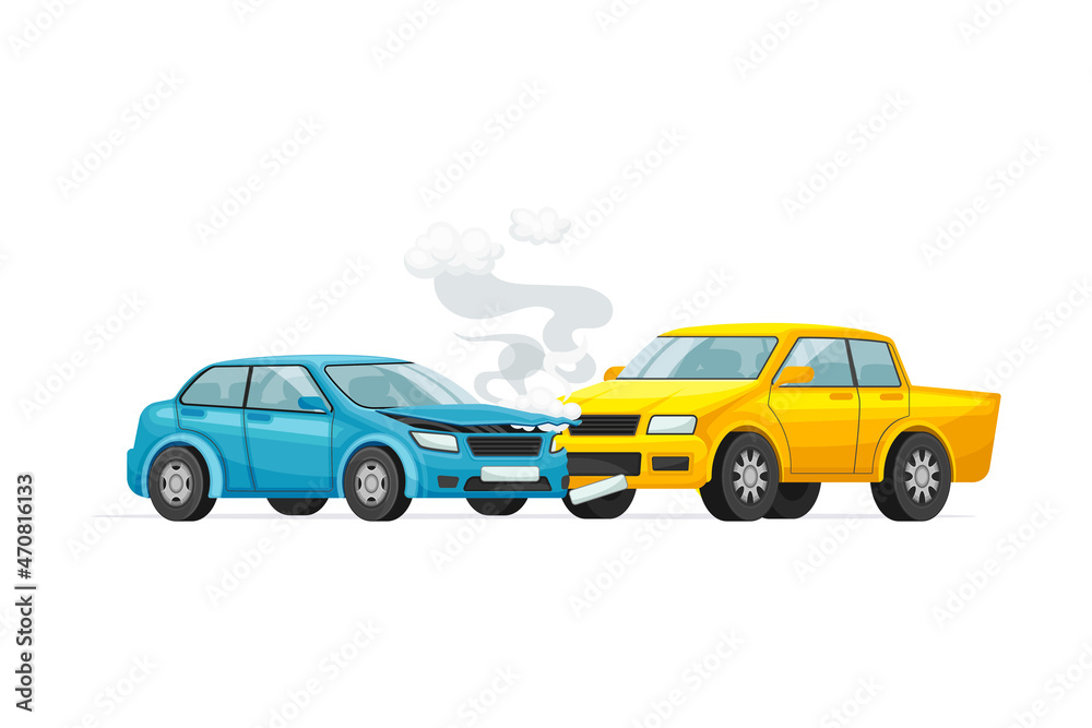 Two cars involved in car wreck. Car insurance case vector illustration