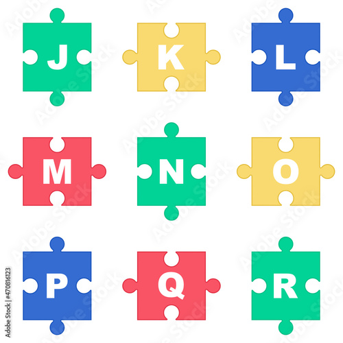 Alphabet on colorful puzzle. Jigsaw fonts for poster, banner, publication. Vector illustration.