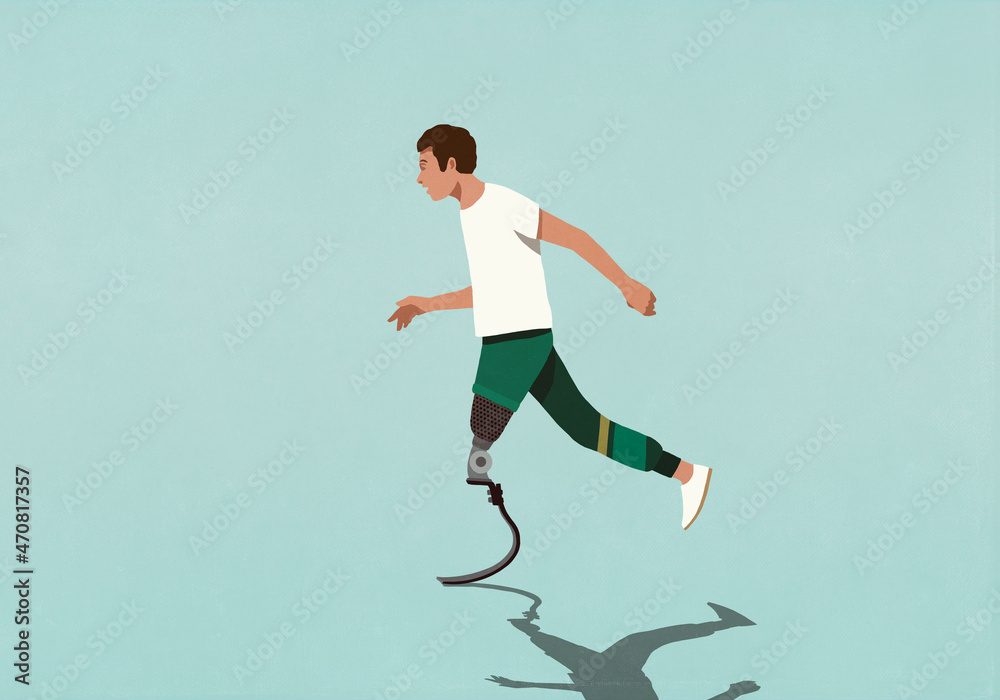 Male amputee with prosthetic leg jogging
Male amputee with prosthetic leg jogging