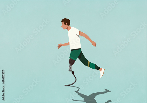 Male amputee with prosthetic leg jogging
 photo