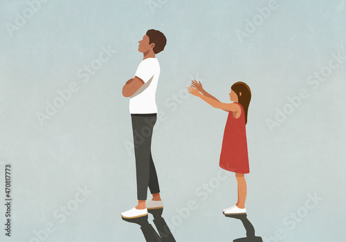Father ignoring daughter with arms outstretched
 photo