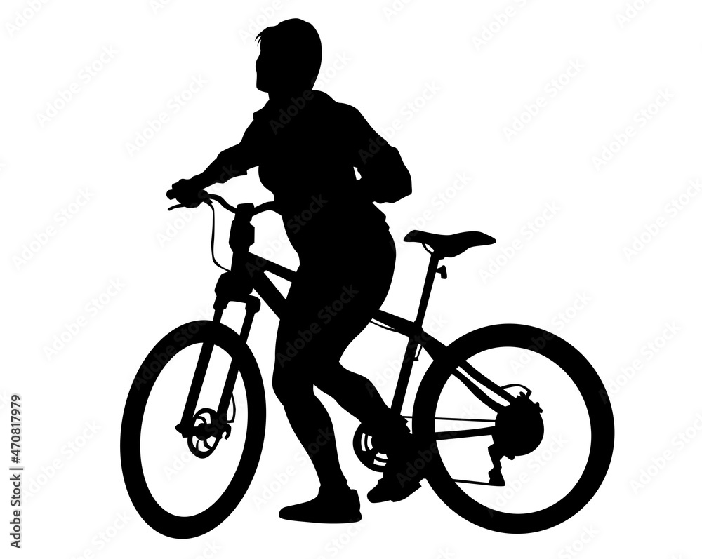 Young athlete on a bike for extreme stunts. Isolated silhouette on a white background Young athlete on a bike for extreme stunts. Isolated silhouette on a white background