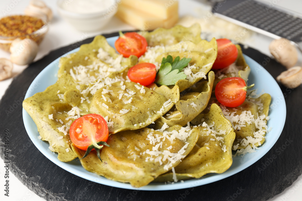 Delicious food concept with ravioli on white background Delicious food concept with ravioli on white background