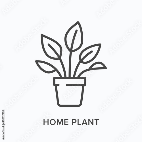 Home plant flat line icon. Vector outline illustration of flower in pot. Black thin linear pictogram for floral decoration