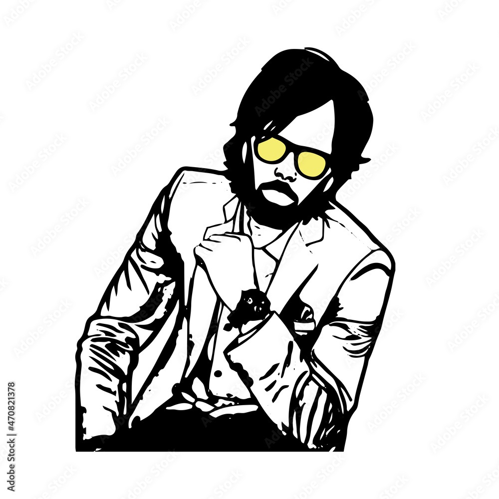 Silhouette of Long hair man sitting Illustration of Fashion style of man Silhouette of Long hair man sitting Illustration of Fashion style of man