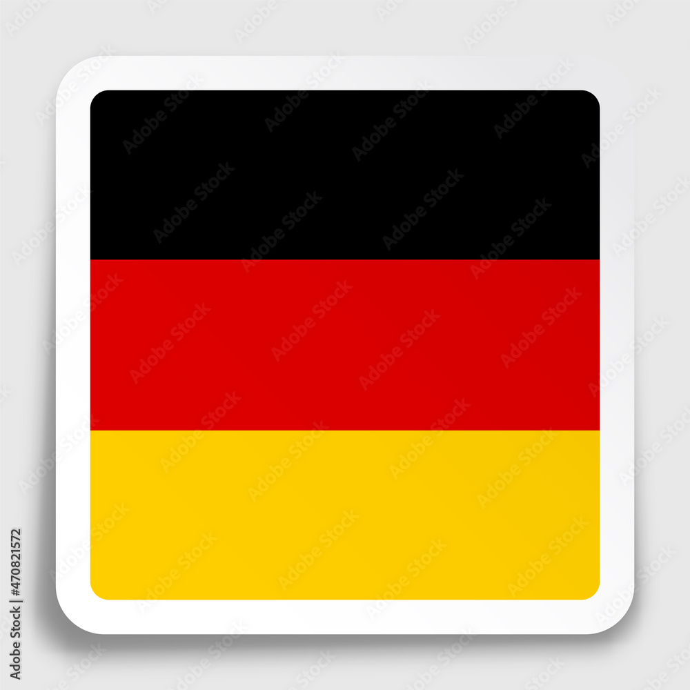 Federal Republic of Germany flag icon on paper square sticker with shadow. Button for mobile application or web. Vector Federal Republic of Germany flag icon on paper square sticker with shadow. Button for mobile application or web. Vector