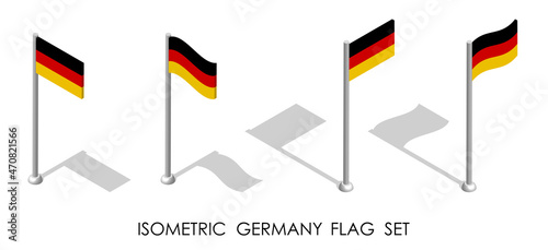isometric flag of Republic of GERMANY in static position and in motion on flagpole. 3d vector