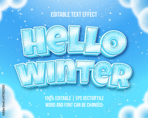 Editable text effect - Hello Winter cartoon style Vector