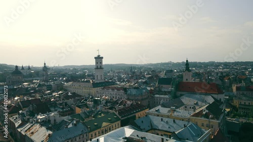 Wallpaper Mural Old European city from a bird's eye view. View of the city of Lviv in Ukraine and the Central part of the city and the Town Hall. Torontodigital.ca