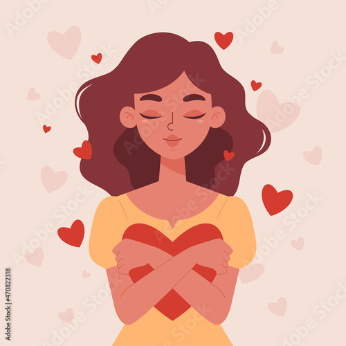 Woman hugs heart