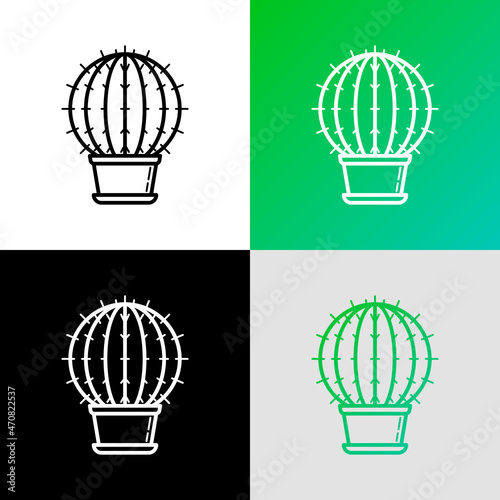 Cactus with prickles in pot thin line icon. Modern vector illustration of home plant.