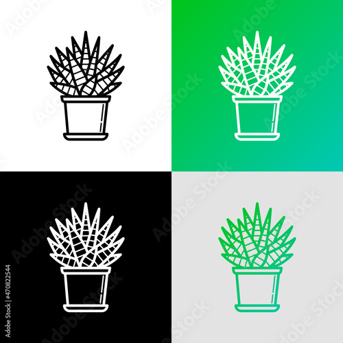 Succulent Haworthia in pot thin line icon. Modern vector illustration of house plant.