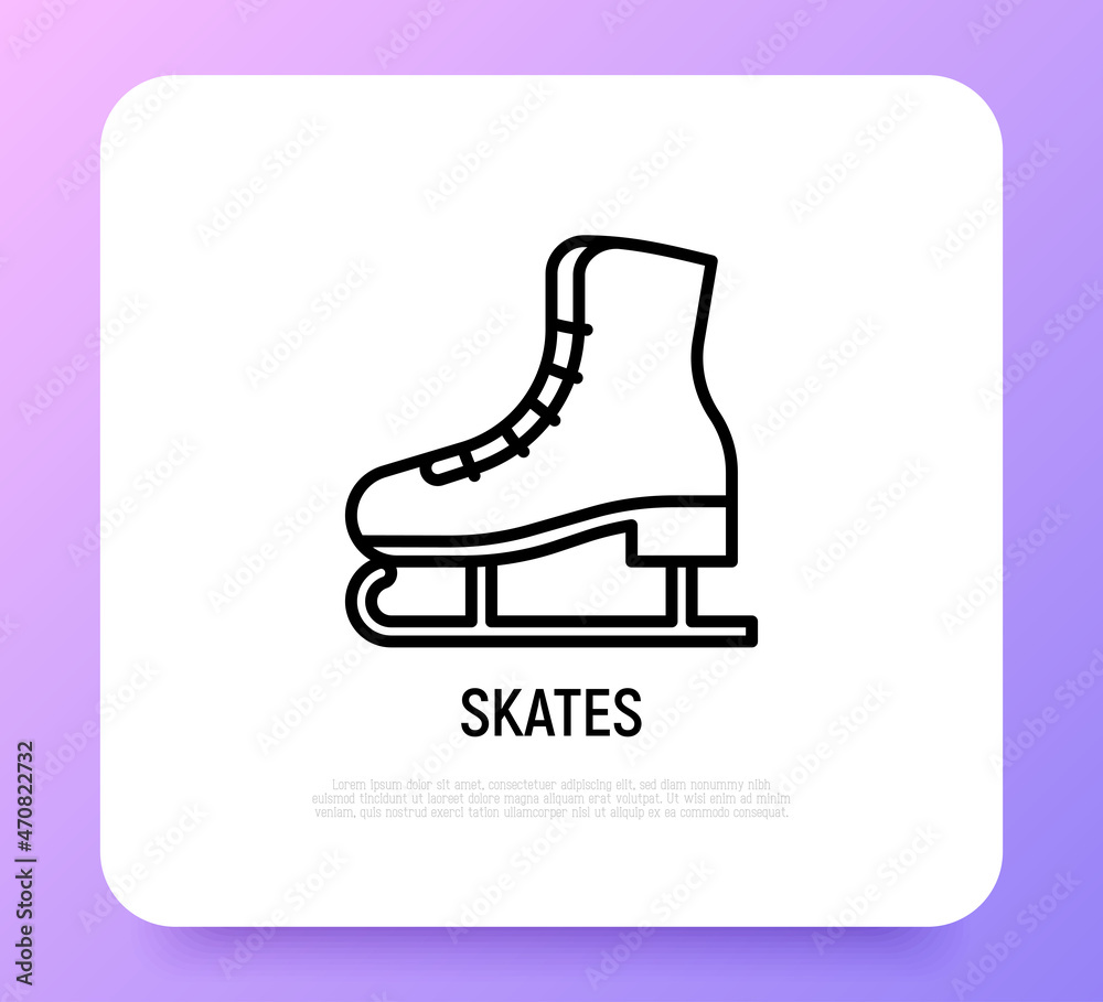 Skates thin line icon. Modern vector illustration of winter sports equipment.